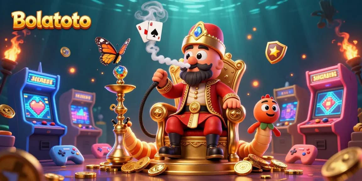 Experience Bolatoto's vibrant casino energy with a whimsical caterpillar master and gambling symbols.