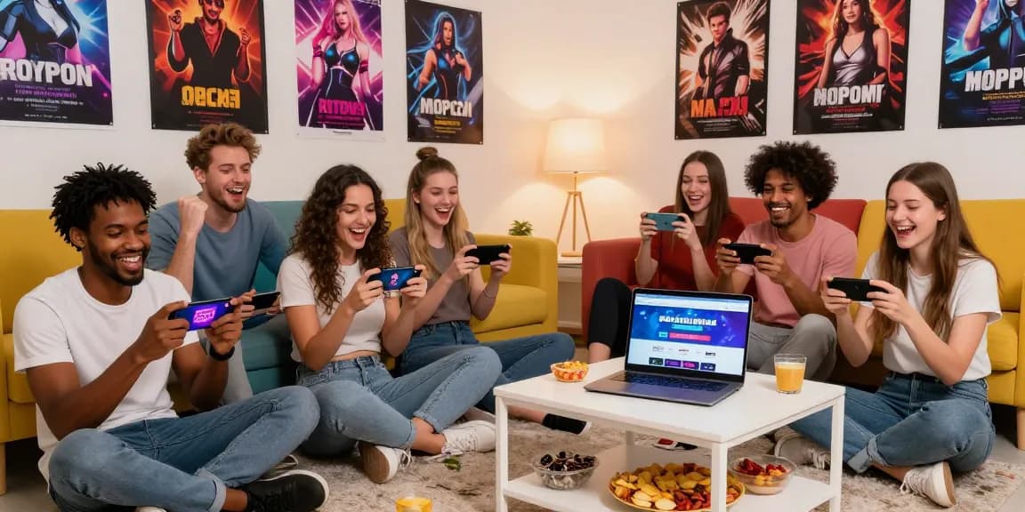 Engaging gaming scene with friends playing degrees of lewdity sex games in a vibrant living room.