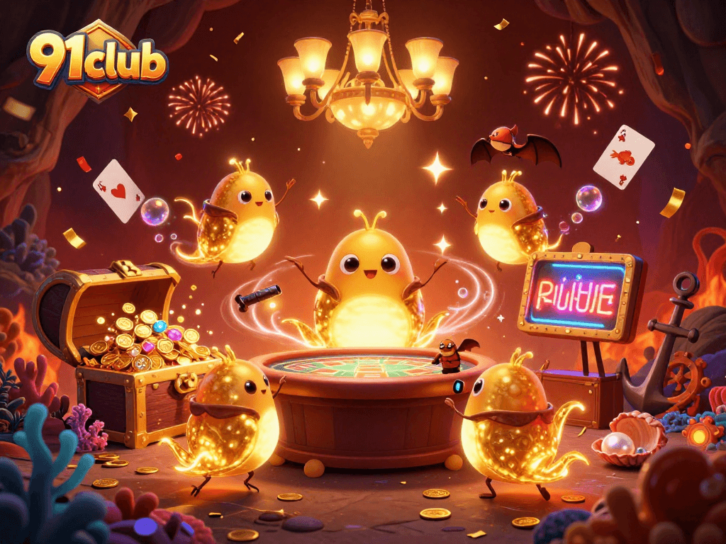Engage with thrilling gaming experiences at 91club featuring colorful casino elements and glowworms.