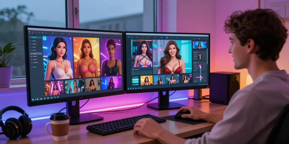 Engaging user interaction with porn chat AI on a modern computer setup, showcasing explicit image transformations.