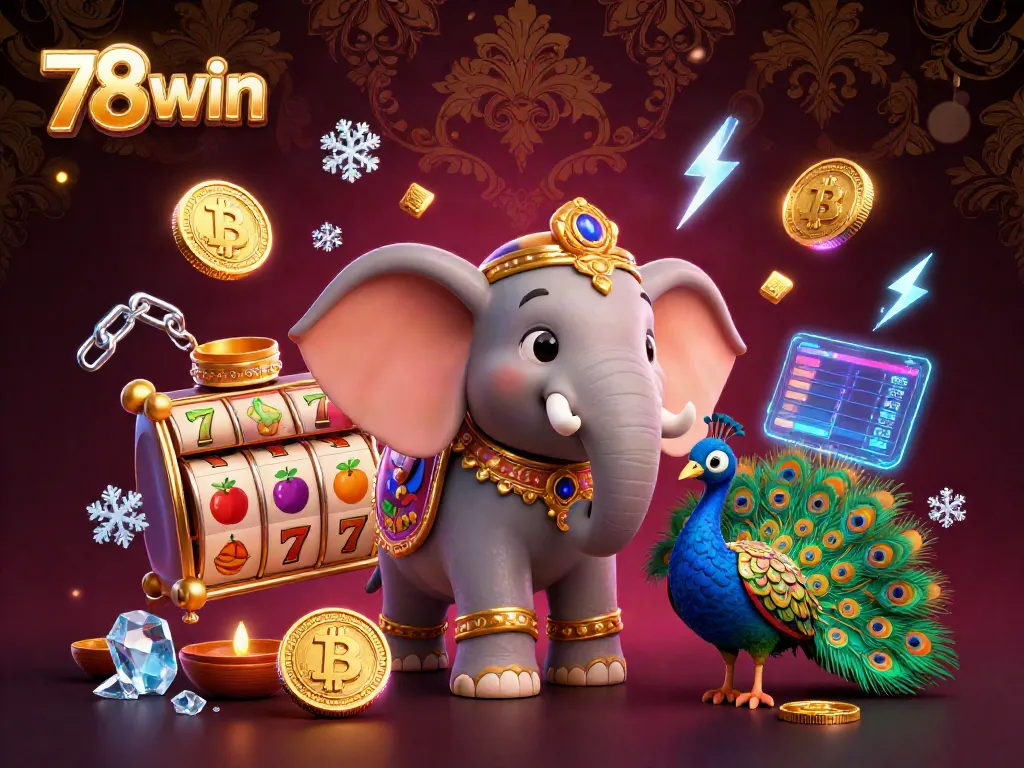 Experience thrilling 78win slot reels and vibrant gaming elements in this 3D illustration.