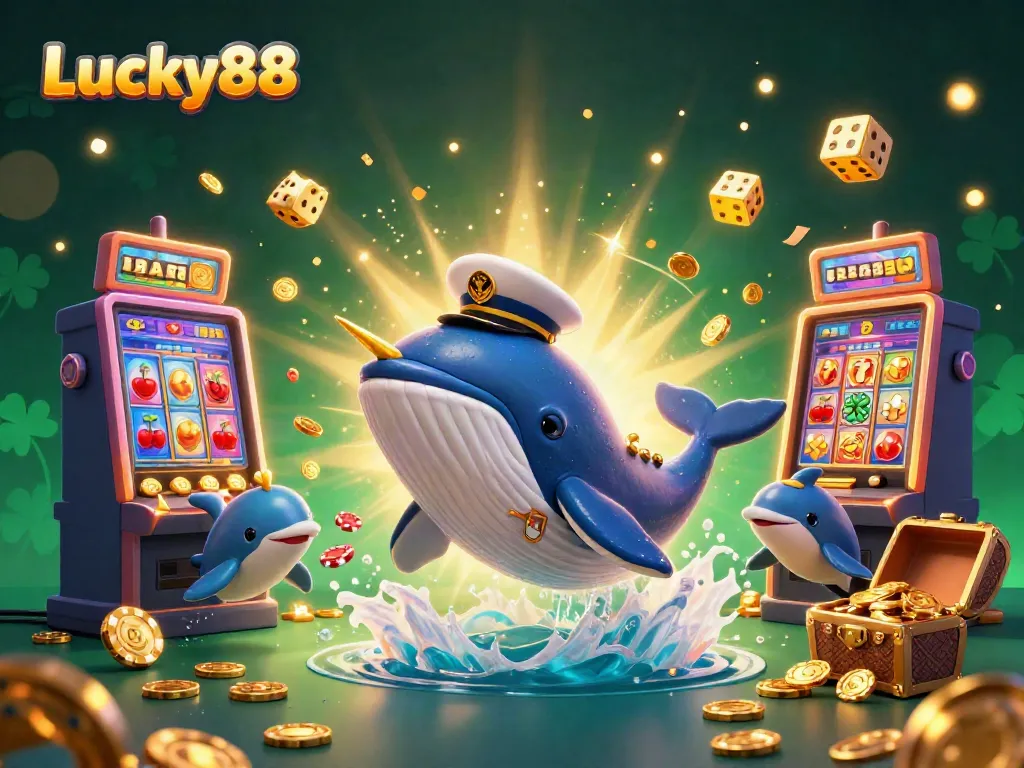 Experience excitement and wins at Lucky88 with vibrant casino-themed creatures and elements.
