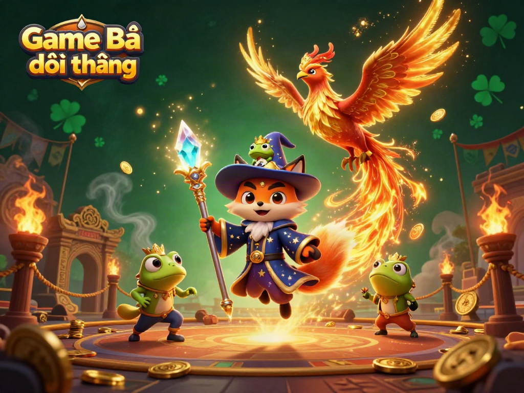 Experience the excitement of Game Bài Đổi Thưởng in this vibrant 3D wizard-themed casino illustration.