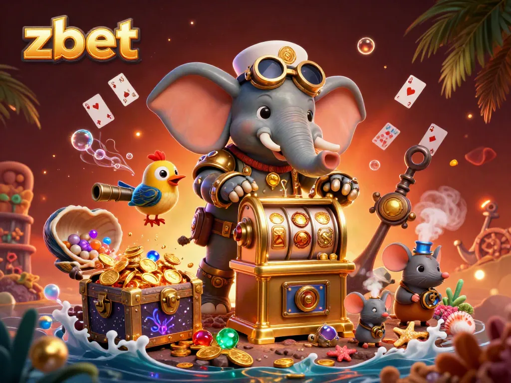 Zbet showcases vibrant steampunk-themed casino scene with golden slot machines and treasure-filled underwater elements.