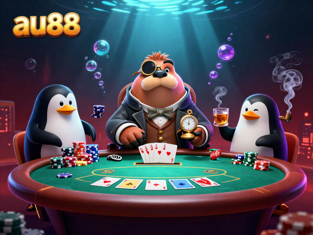 Play at au88 and enjoy a thrilling underwater poker game with animated characters.