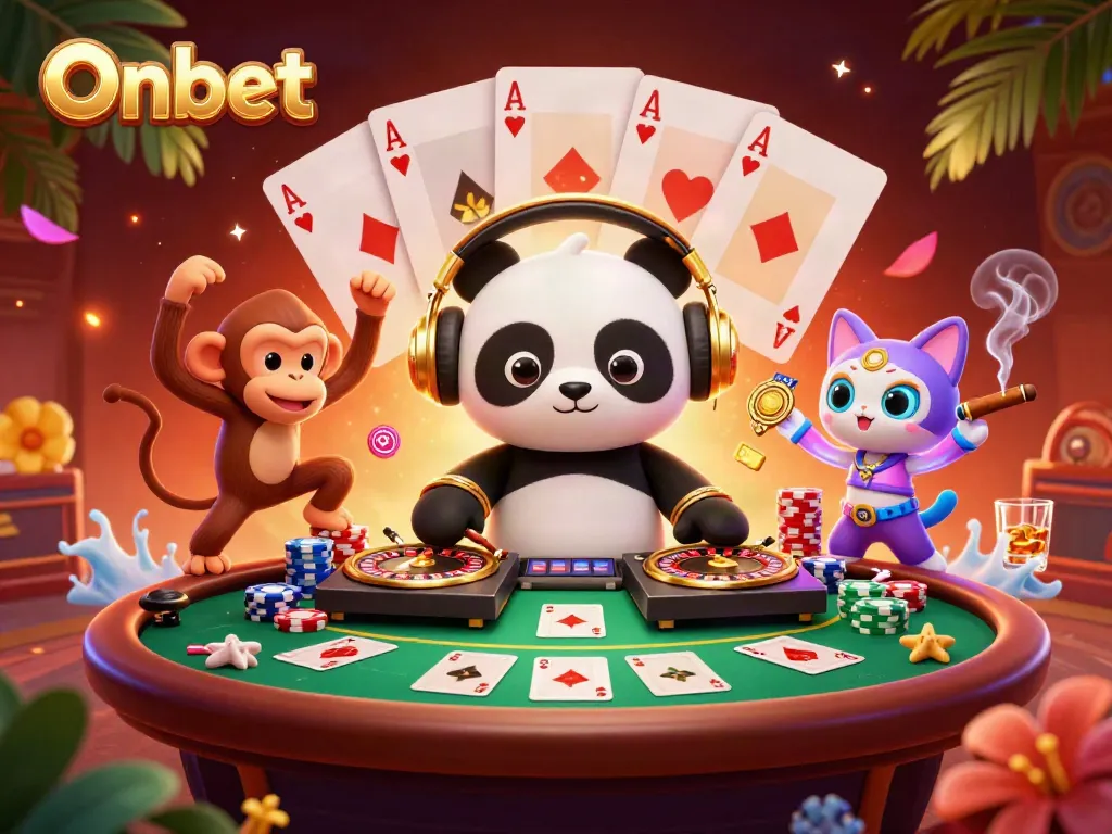 Experience exhilarating gaming at Onbet with vibrant characters and thrilling casino elements.