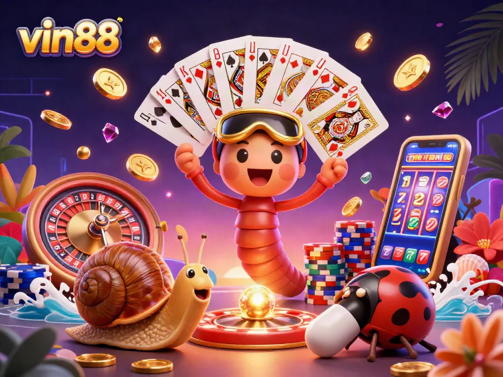 Engage with vin88's thrilling casino games featuring a dynamic dealer and high-rolling characters.