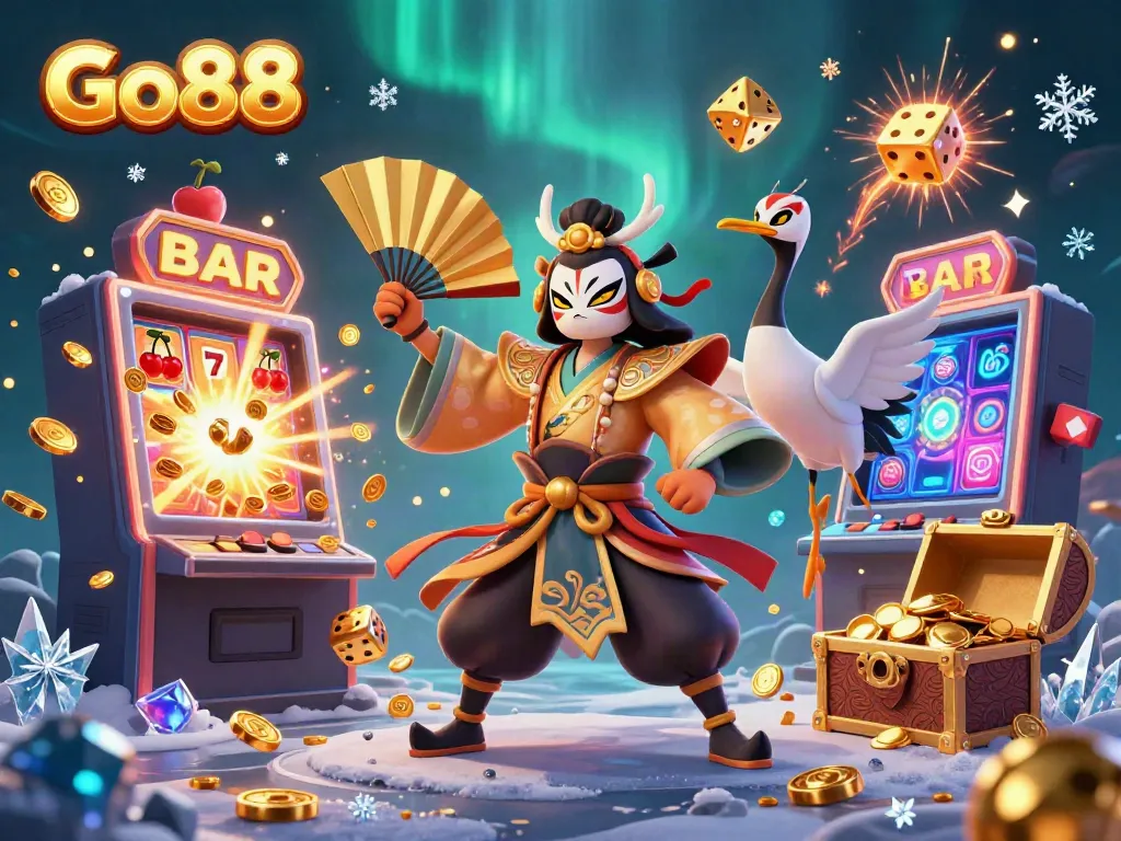 Engage with Go88's thrilling gaming experience illustrated through a vibrant 3D scene.