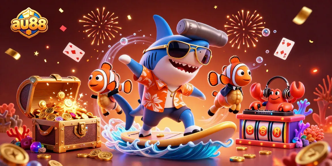 Experience the excitement of au88 with a vibrant underwater casino scene featuring gold coins and games.