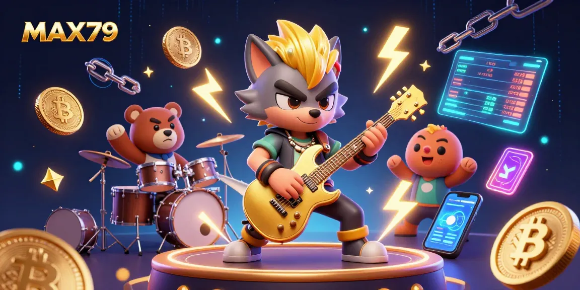 Max79 showcases vibrant casino energy with animated characters and crypto elements in an interactive illustration.