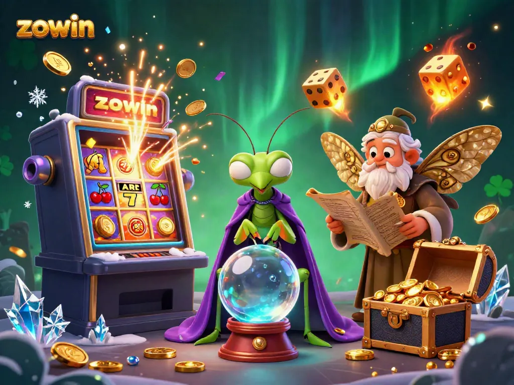 Experience exciting gaming at ZOWIN with dynamic slot machines, colorful characters, and vibrant casino elements.
