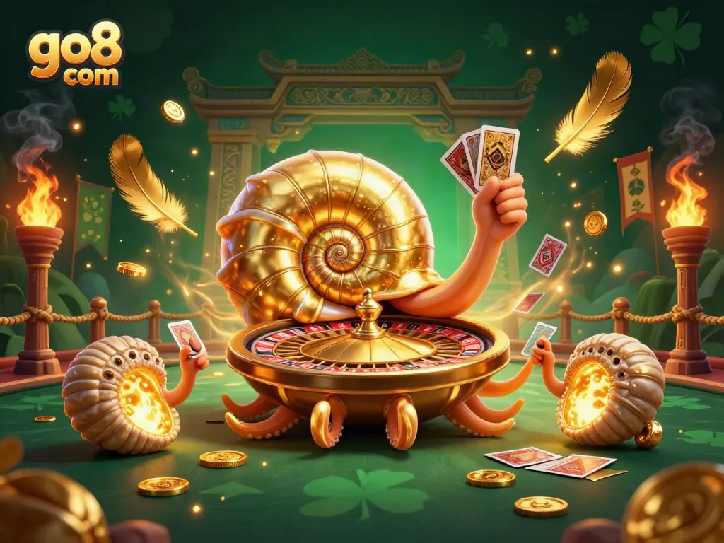 Engage in thrilling games at go8 com with an exciting casino scene featuring animated characters.