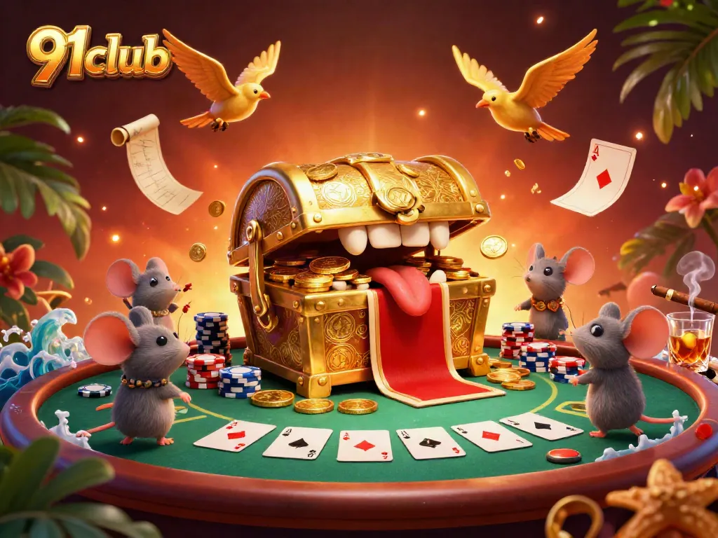 Engaging scene of players exploring treasures at 91club with vibrant casino elements around
