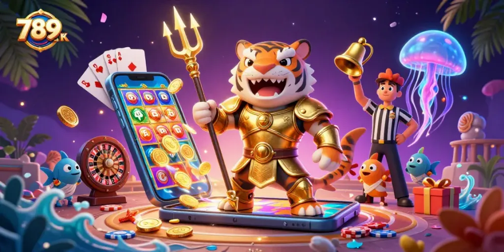 Engage in thrilling gambling at 789 K with dynamic underwater casino animation featuring vibrant action.