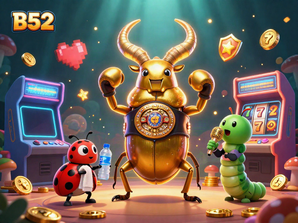 Engage in thrilling B52 adventures with a giant golden stag beetle champion, game fantasy elements and casino excitement.