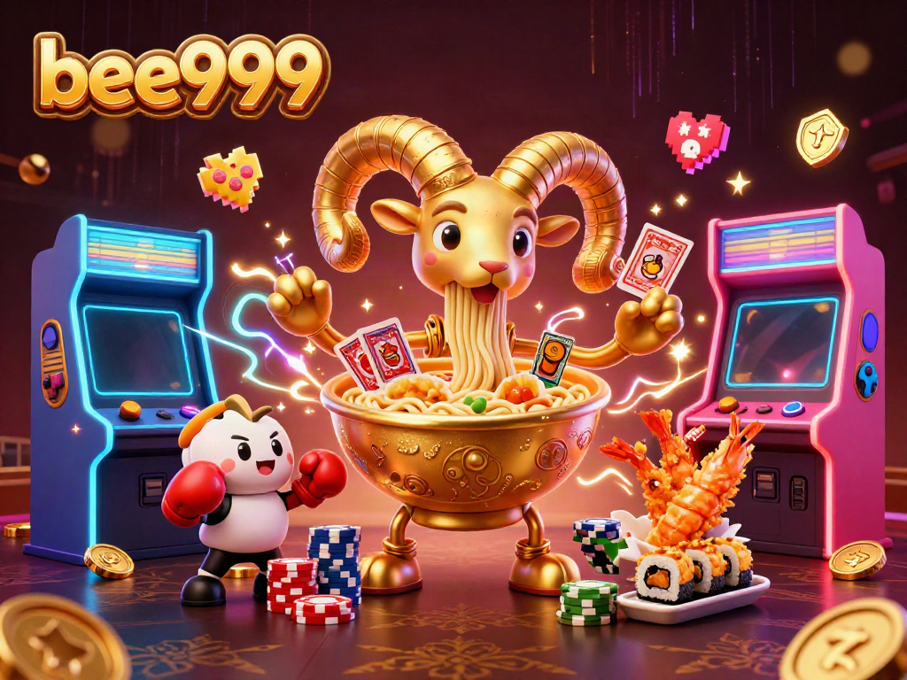 Experience thrilling gameplay with bee999's vibrant casino illustration featuring playful characters and exciting game elements.