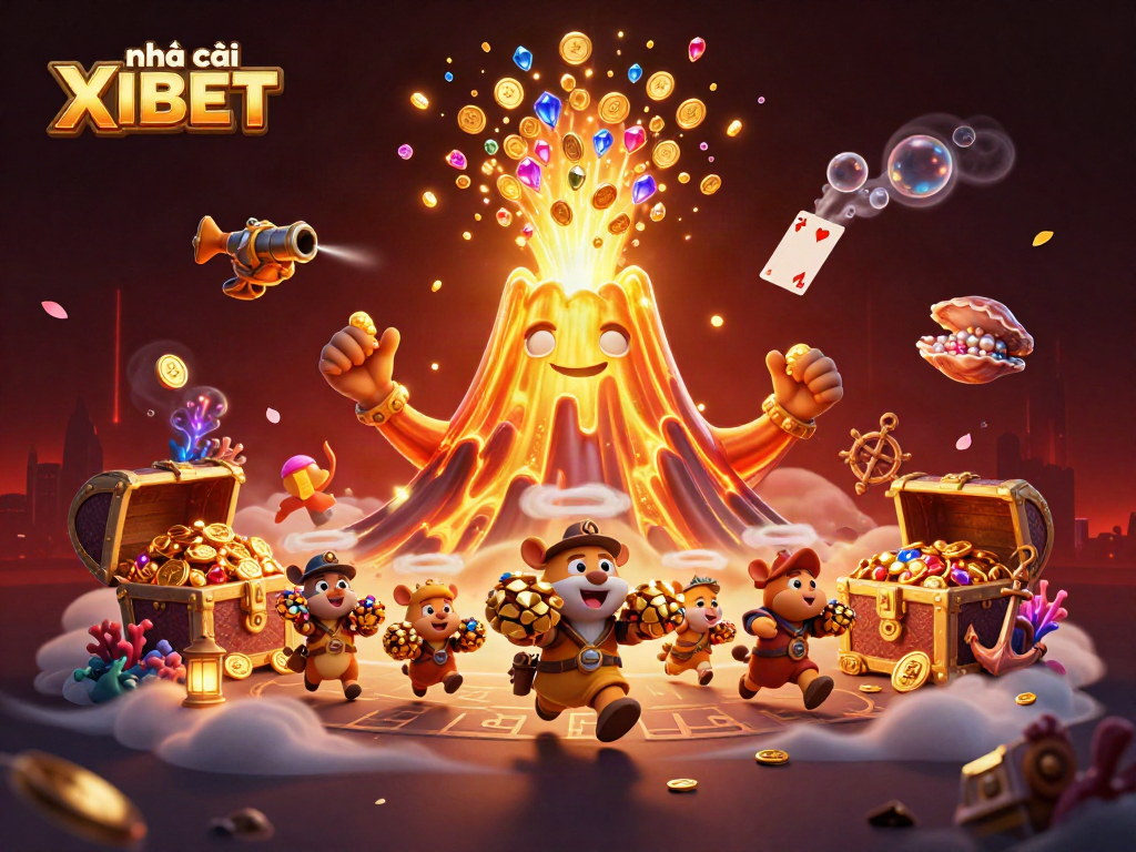 Experience the excitement of nhà cái XIBET with vibrant characters and games in a dynamic casino scene.