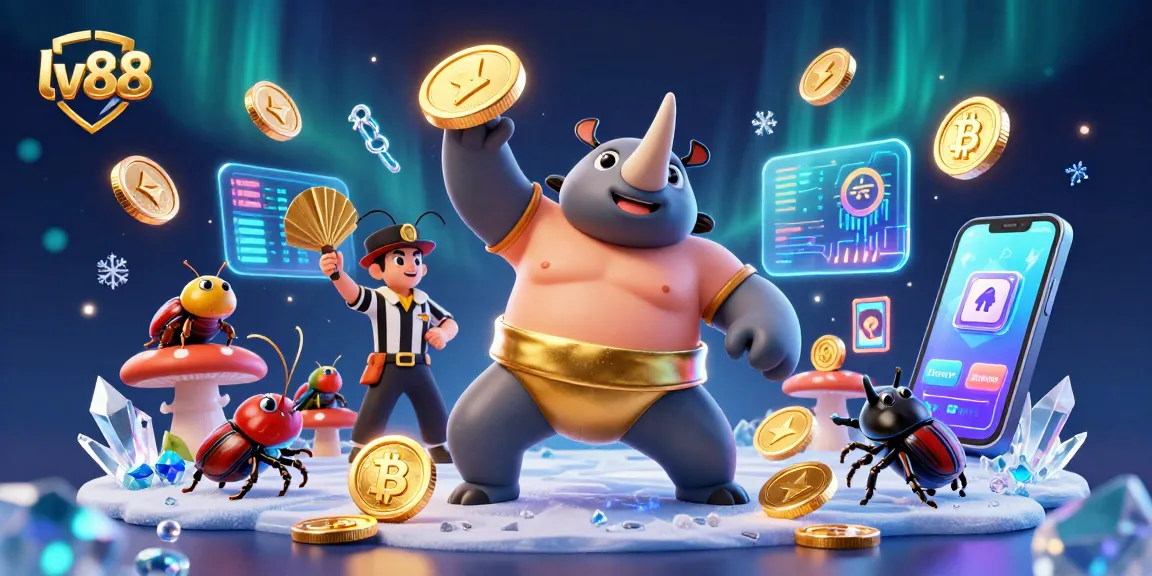 lv88 champions players with thrilling 3D cartoon graphics showcasing glowing crypto elements and dynamic casino action