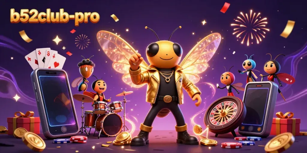 Engage with b52club-pro's vibrant casino world featuring thrilling characters and festive elements.