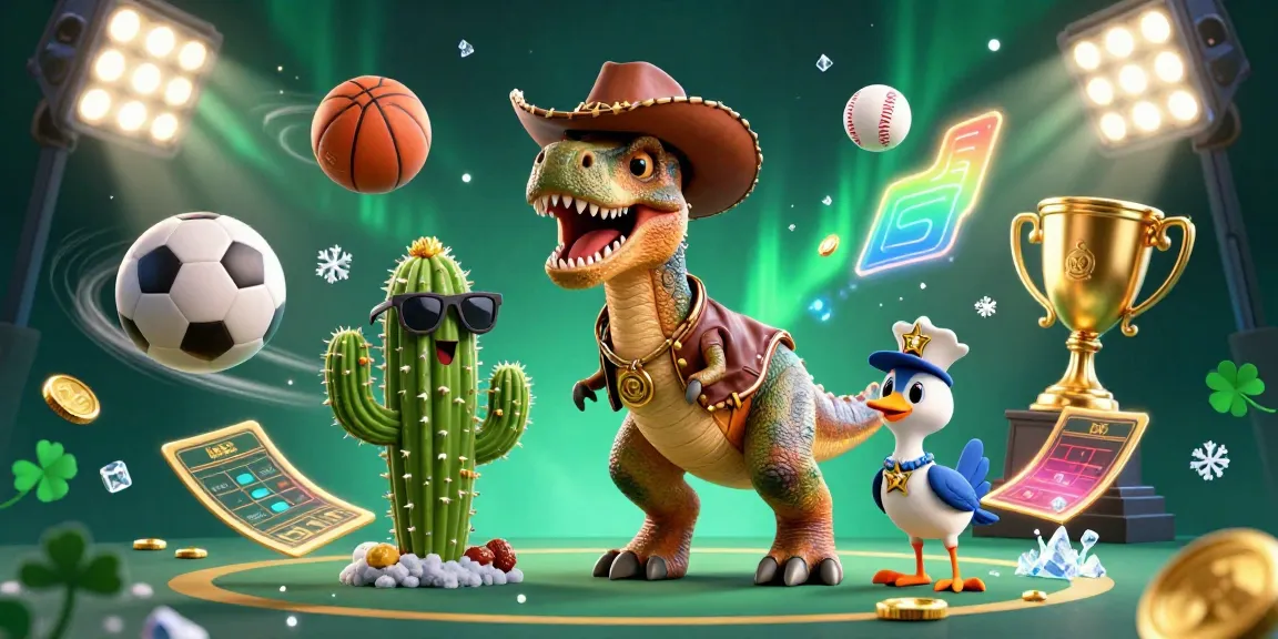 Join the fun at b52 with our 3D casino illustration featuring a cowboy T-Rex and dynamic gambling elements.
