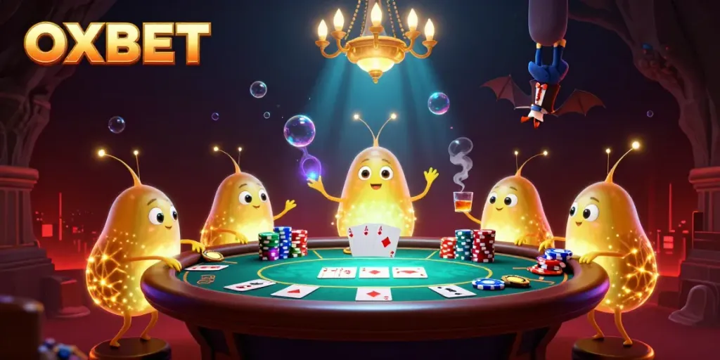 Engage in thrilling poker action at OXBET's cave casino illuminated by glowworms.