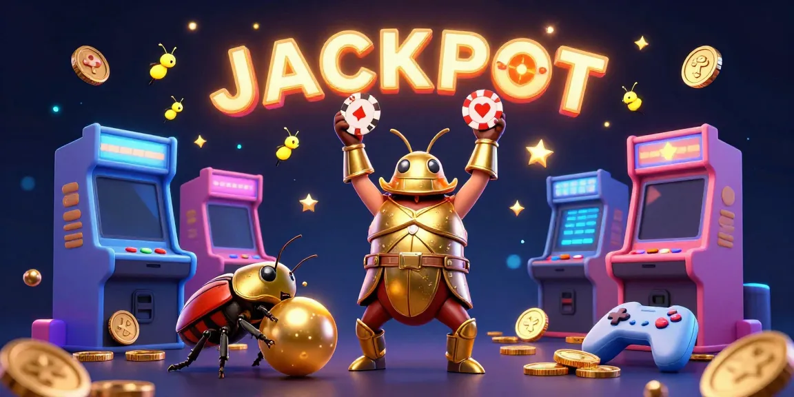 Celebrate Kèo nhà cái with a victorious beetle, surrounded by vibrant gambling elements in a colorful setting.
