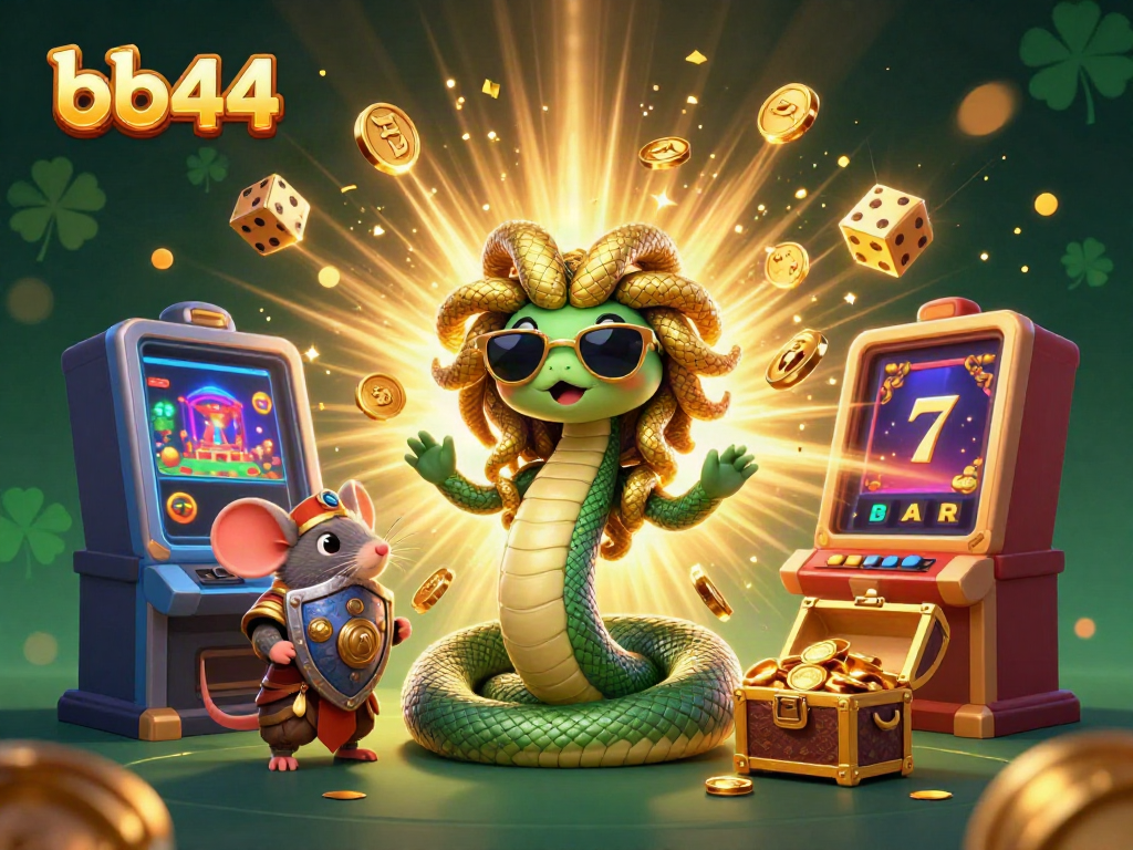 Join the fun at bb44 with Medusa and a warrior mouse, surrounded by exciting casino elements!