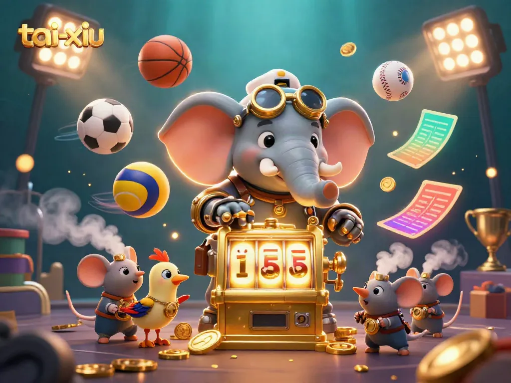 Play Tài Xỉu with excitement, featuring imaginative steampunk characters engaging with dynamic casino elements.
