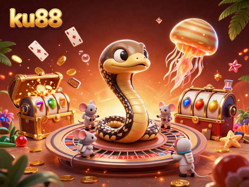 Experience dynamic betting action with ku88 at a cosmic casino scene, featuring vibrant characters and game elements.