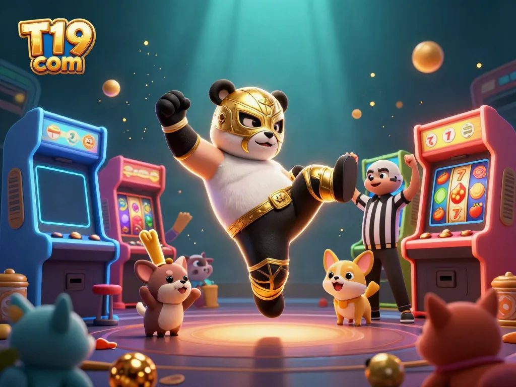 Experience the thrill of T19 com with a lively scene featuring a wrestler panda and exciting slot elements.