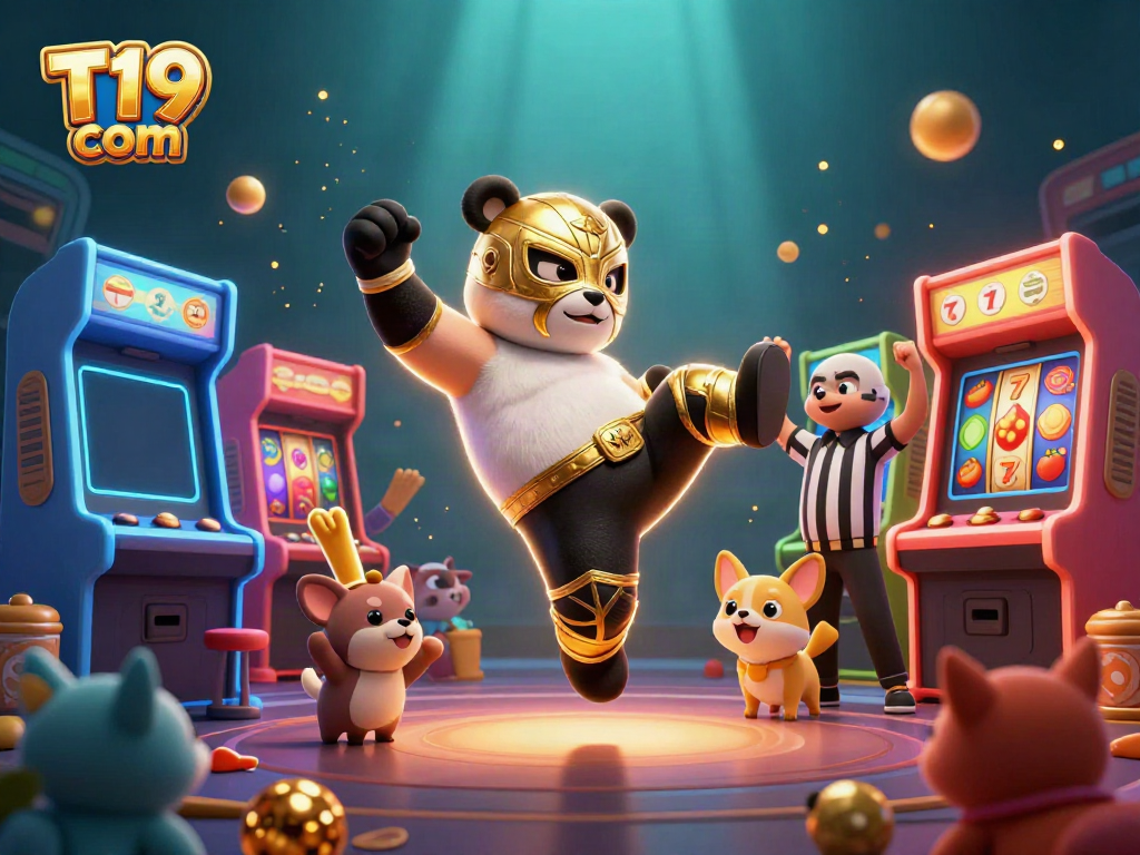 Experience the thrill of T19 com with a lively scene featuring a wrestler panda and exciting slot elements.