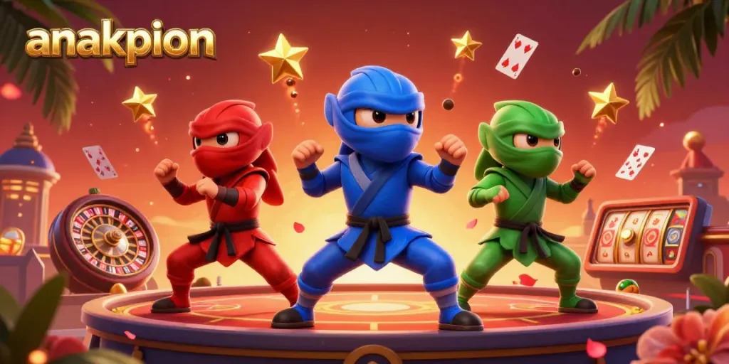 Witness the anakpion ninja chameleons showcasing synchronized betting finesse on a vibrant casino rooftop.