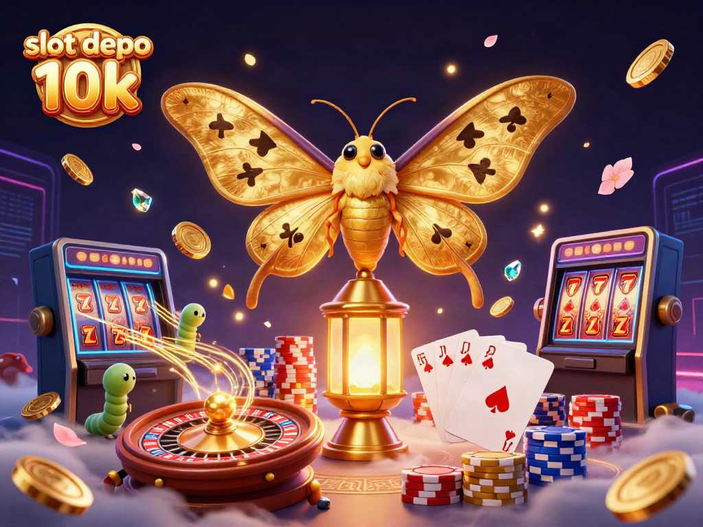 Engage in the thrilling experience at slot depo 10k with a vivid casino-themed 3D illustration.