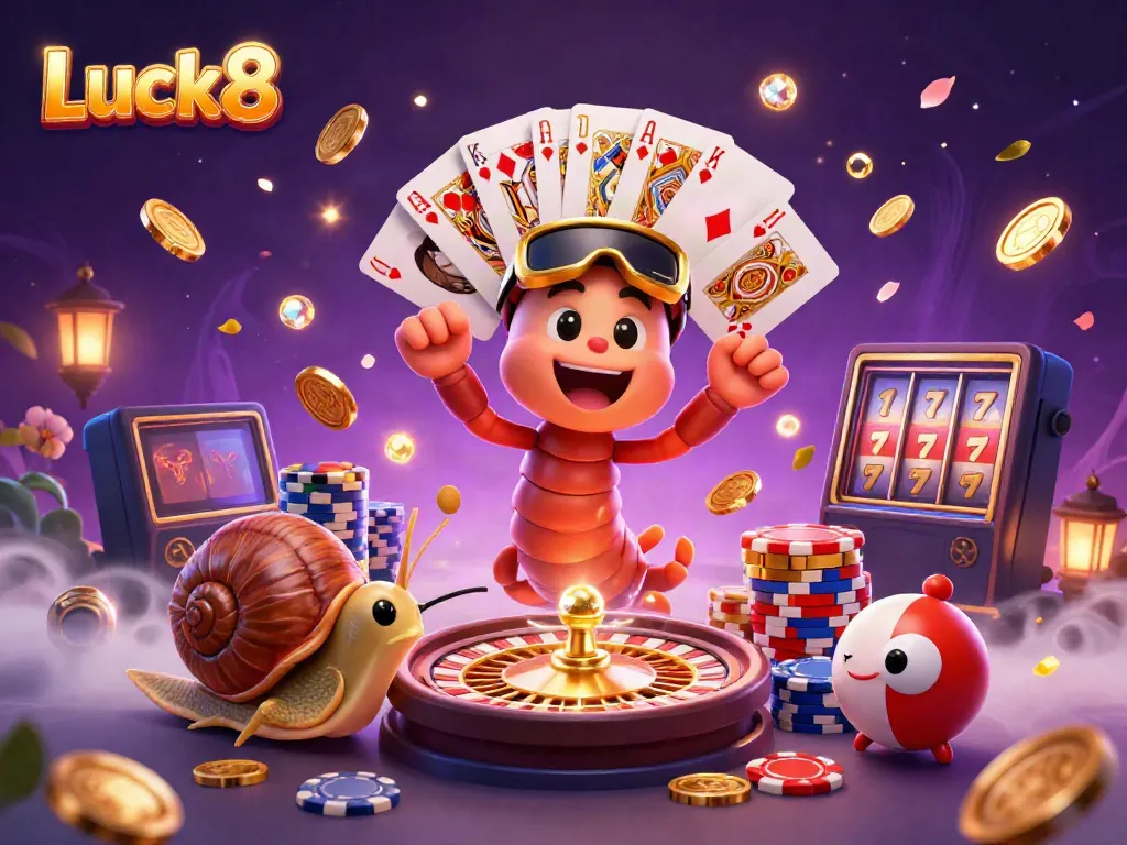 Experience the excitement of Luck8 in a vibrant casino scene featuring a millipede dealer and unique gameplay elements.