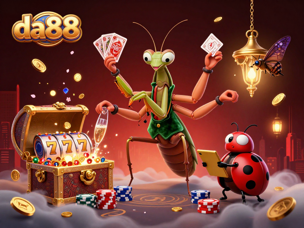 Experience thrilling gameplay with da88 featuring a 3D mantis dealer and exciting slot elements.