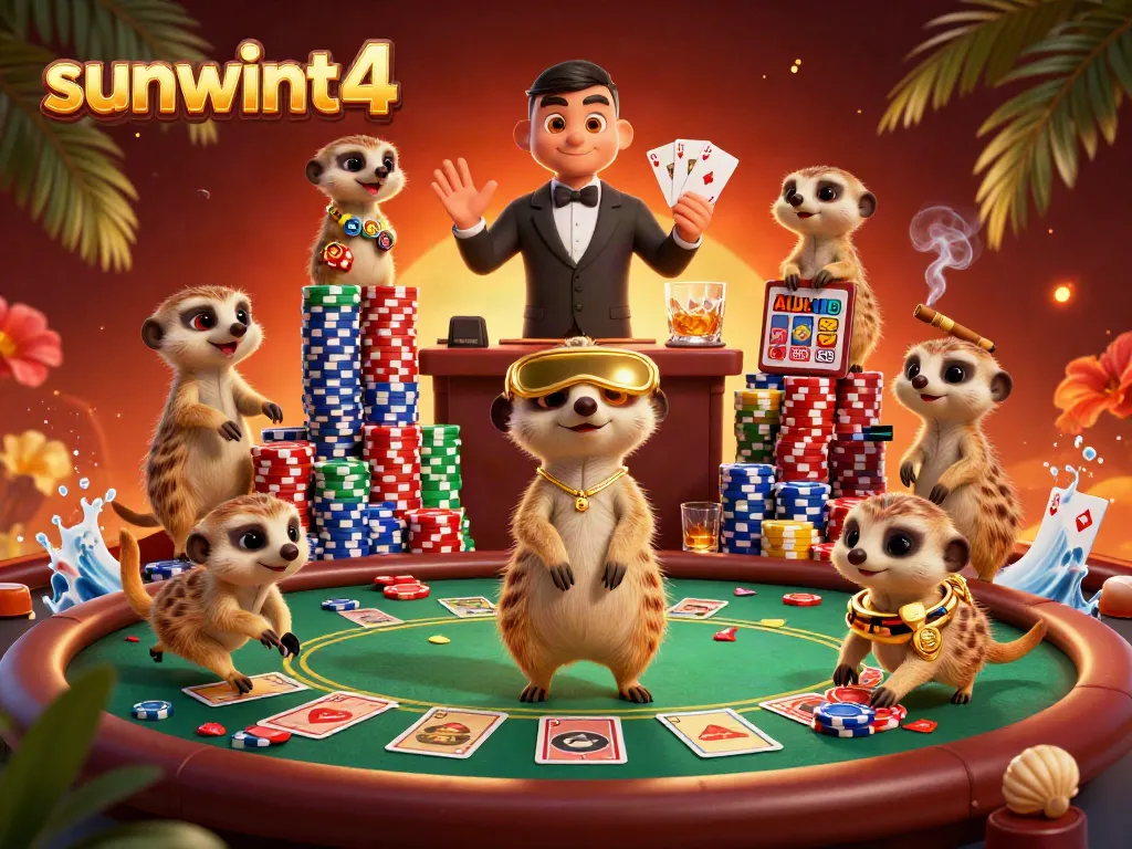 Experience the excitement of sunwint4 with meerkats running a vibrant casino scene, gambling your way to wins.