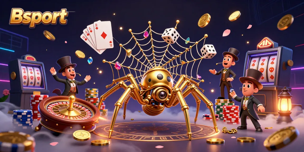 Experience the thrill of Bsport with a steampunk-inspired scene depicting a golden spider in a casino web.