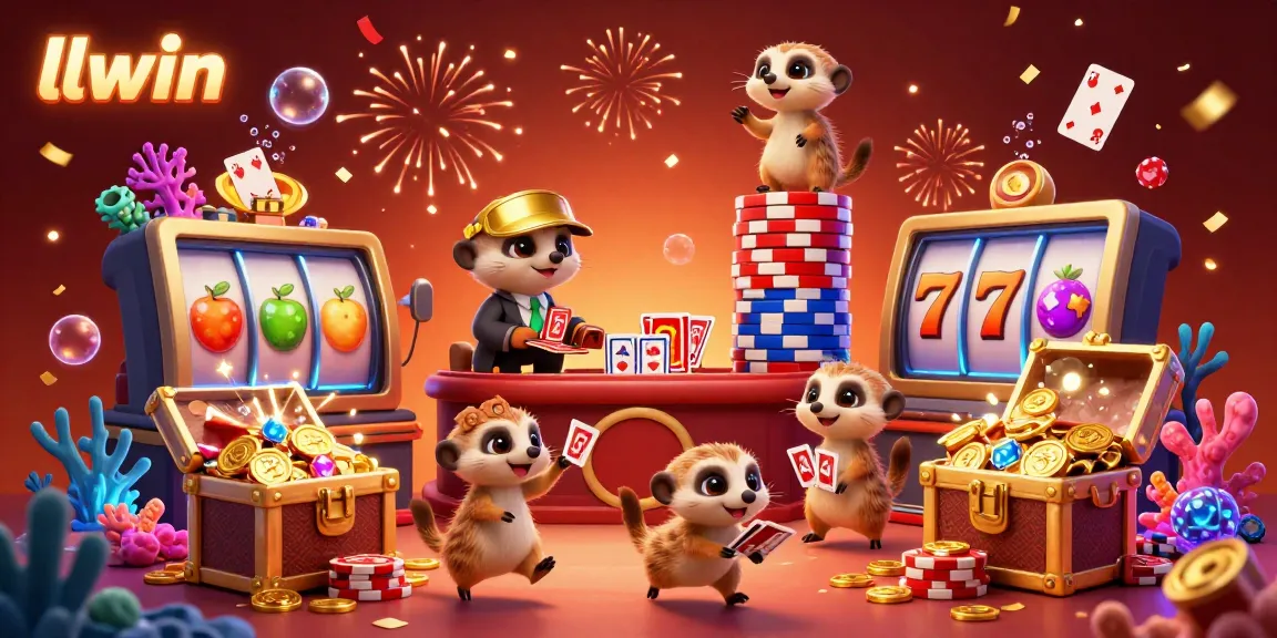 Experience the excitement of llwin with lively meerkats in a bustling casino, showcasing vibrant game elements.