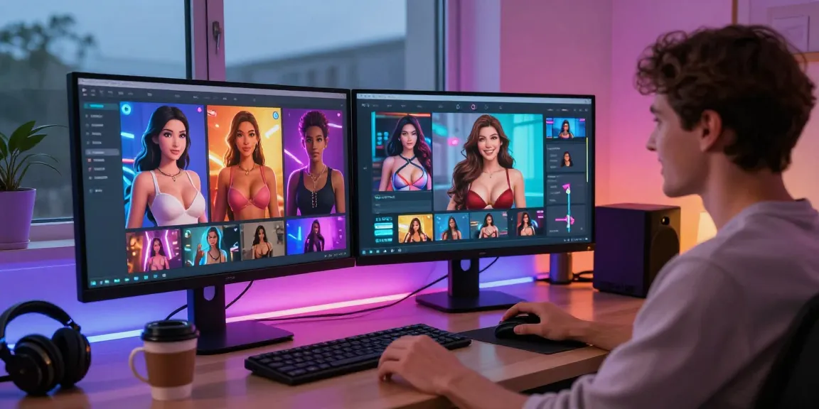 Engaging user interaction with porn chat AI on a modern computer setup, showcasing explicit image transformations.