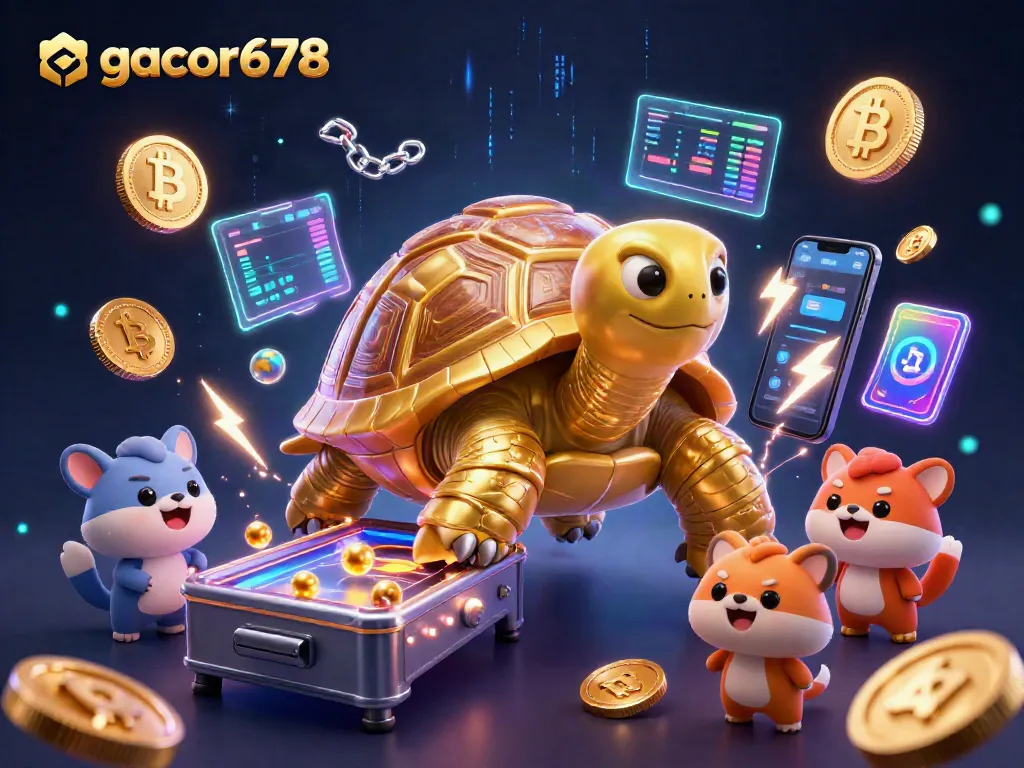 Engage with gacor678 as the golden tortoise pinball machine captivates small animals in a colorful casino.