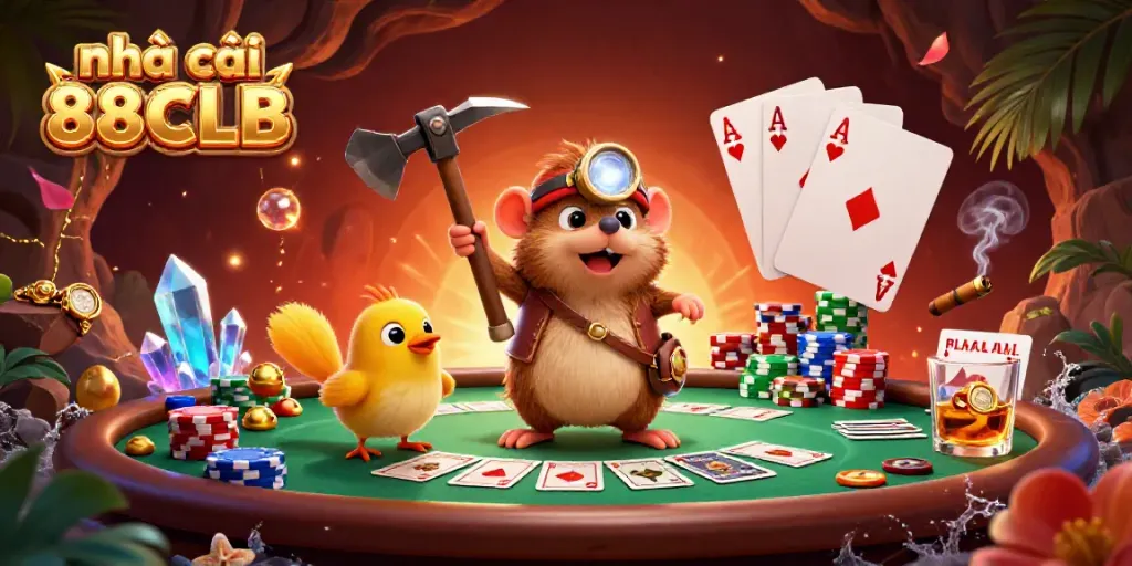 Engage with nhà cái 88CLB while enjoying thrilling poker experiences in this vibrant 3D illustration.