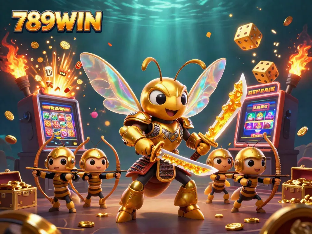 Experience the excitement of 789WIN with dynamic casino elements and golden characters in action.