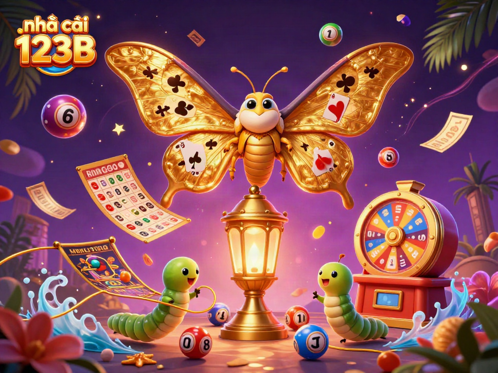 Experience the vibrant lottery excitement at nhà cái 123B with dynamic colorful elements and 3D illustrations